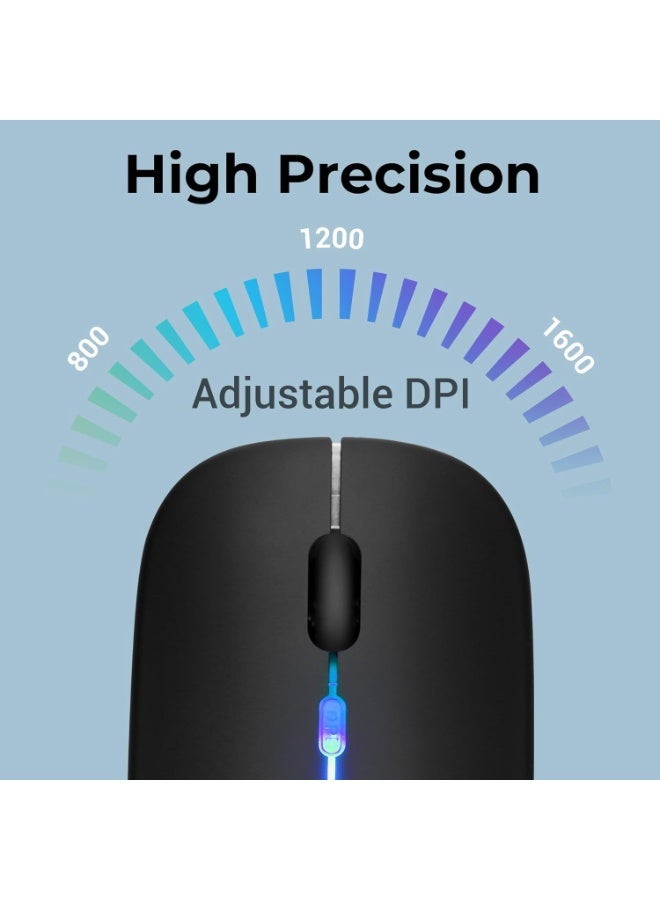 ZEBRONICS Blanc Slim Wireless Mouse with Rechargeable Battery, BT + 2.4GHz, 4 Buttons, 800/1200/1600 DPI, Silent Operation, Multicolor LED Lights - Image 4